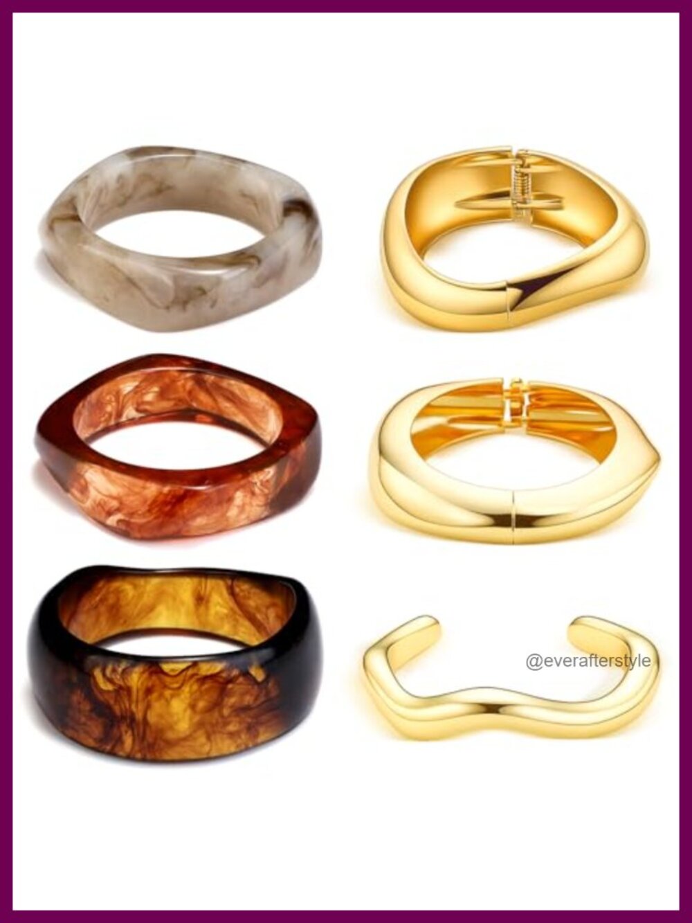 6 Pc Chunky Gold Resin Acrylic Bangle Bracelets Set for Women Oversized Multi